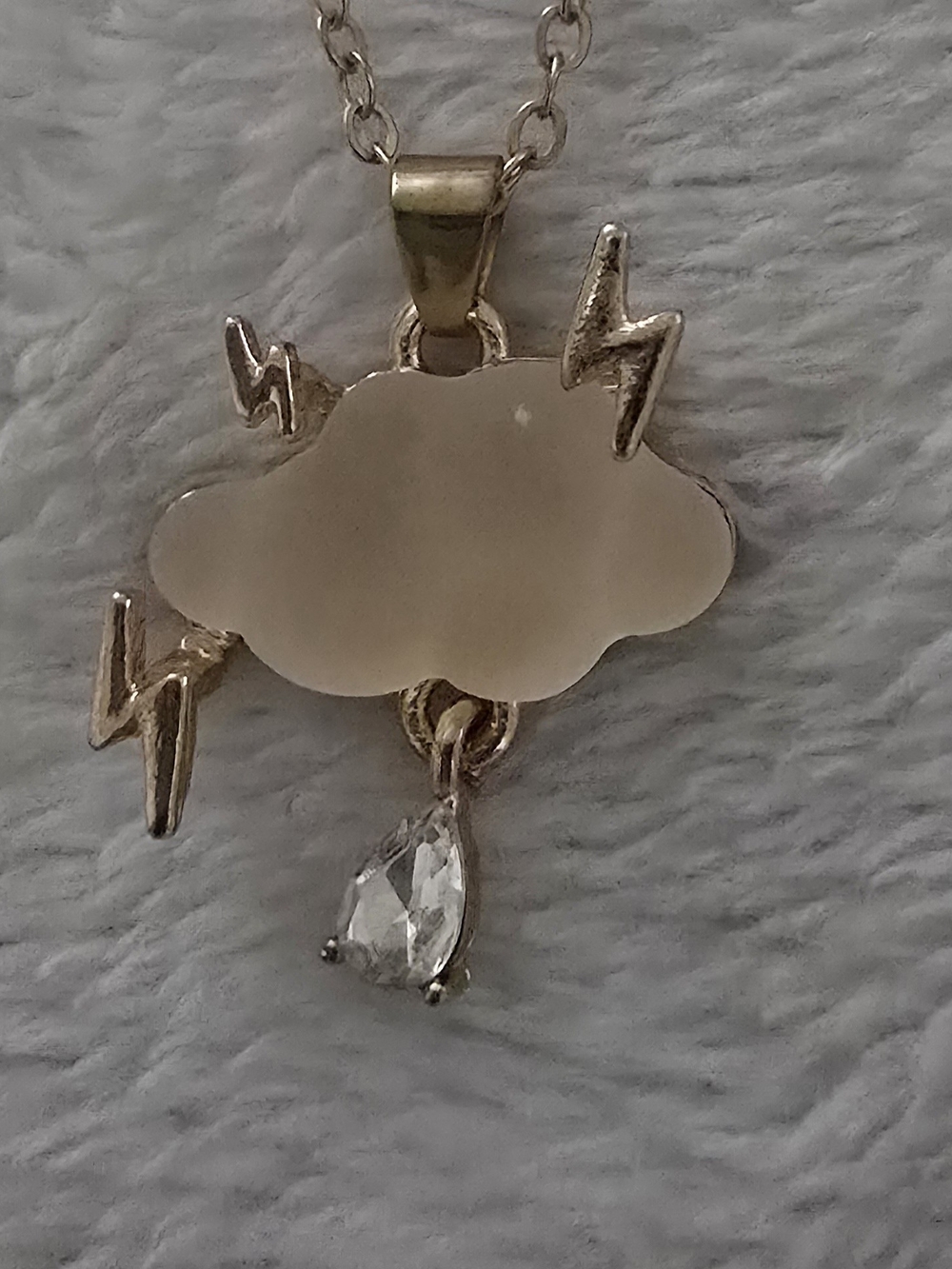 Gold Cloud Lightning Pendant Necklace with Clear Teardrop Stone